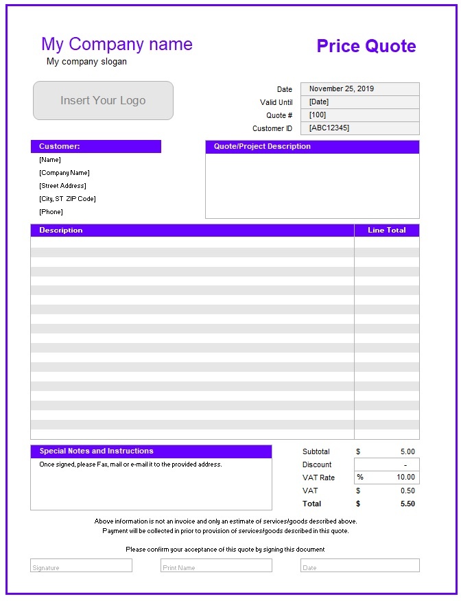 free editable price quote template free editable price quote template