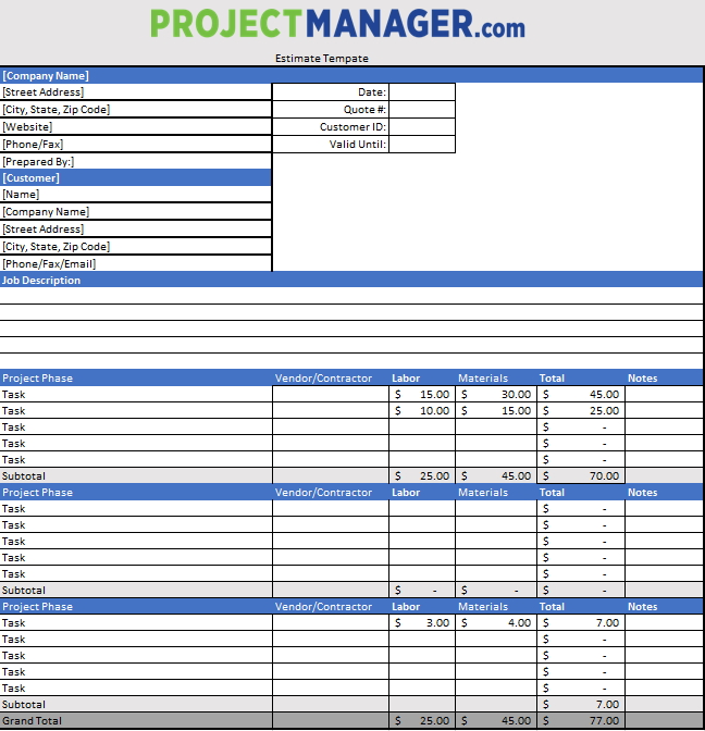 free fillable estimate template free fillable estimate template