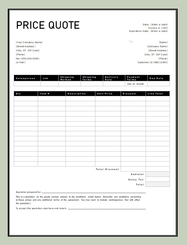 free price quotation template free price quotation template