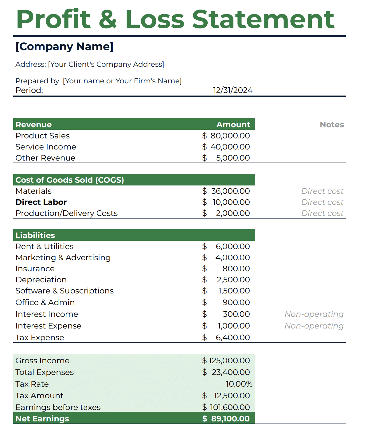 free profit and loss template free profit and loss template