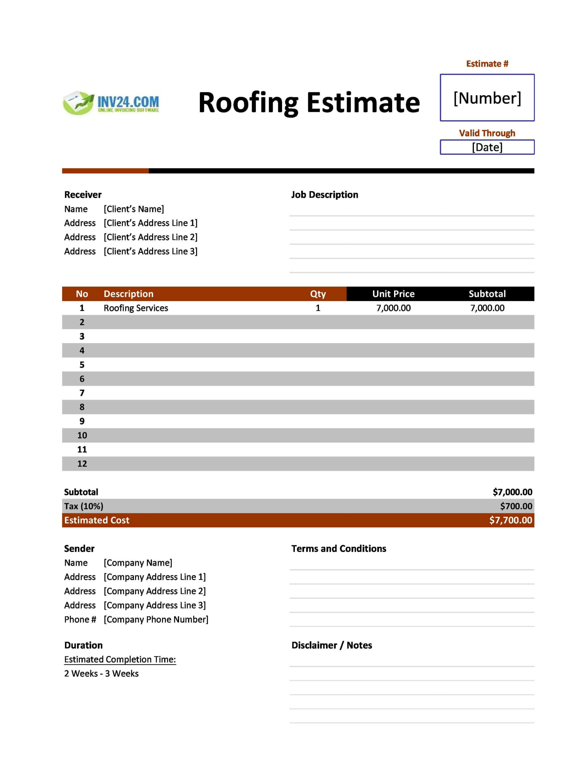 free roofing estimate template pdf free roofing estimate template pdf