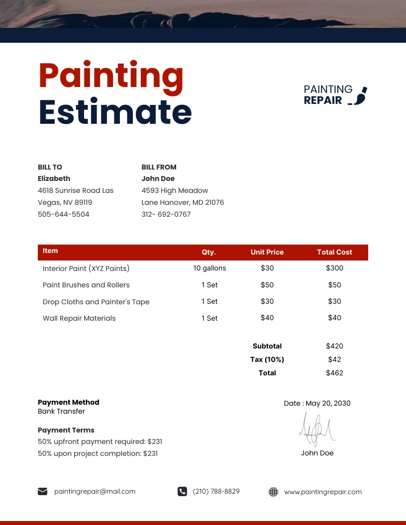 painting estimate template word painting estimate template word
