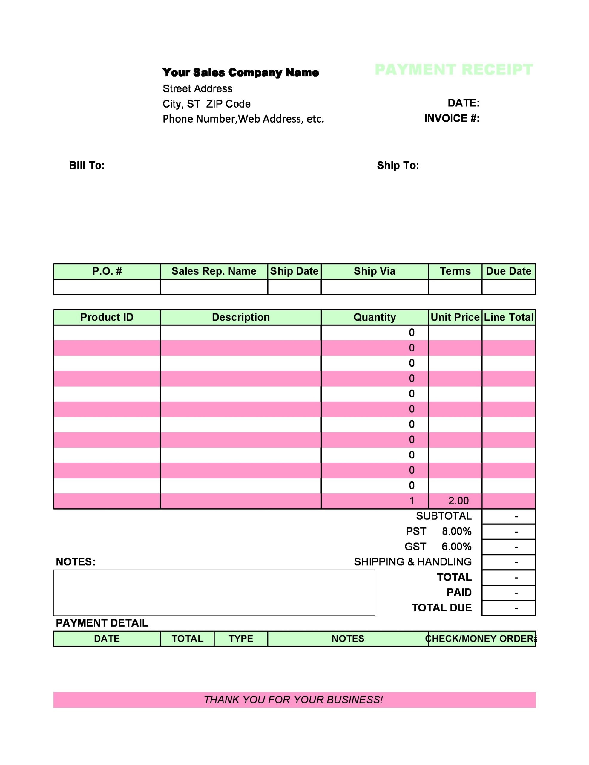 payment receipt template for word payment receipt template for word