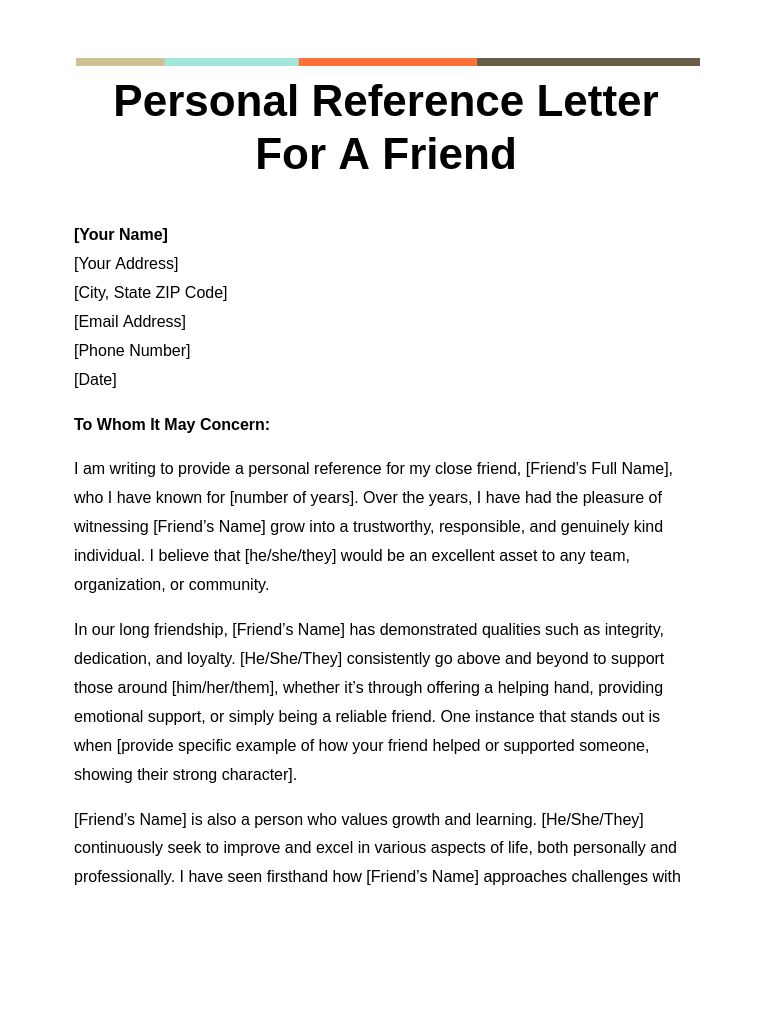 personal reference letter template word personal reference letter template word
