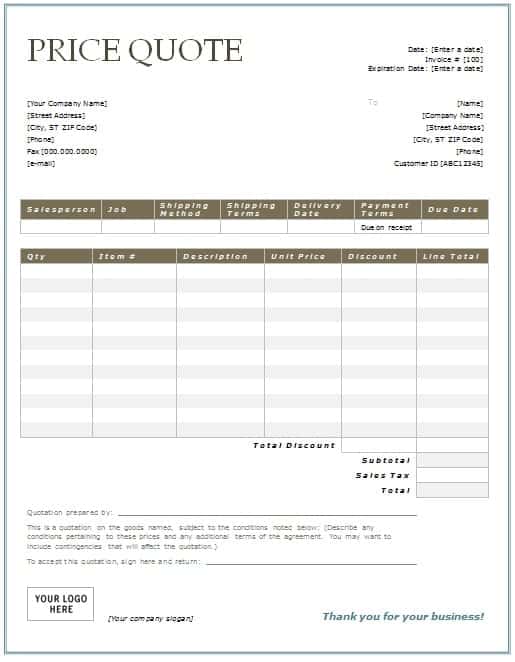 price quotation sample template price quotation sample template