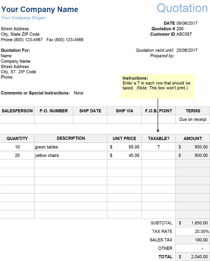 price quotation sample price quotation sample