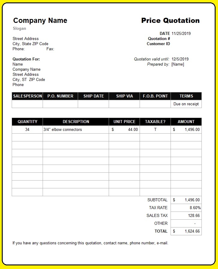 price quotation template excel price quotation template excel
