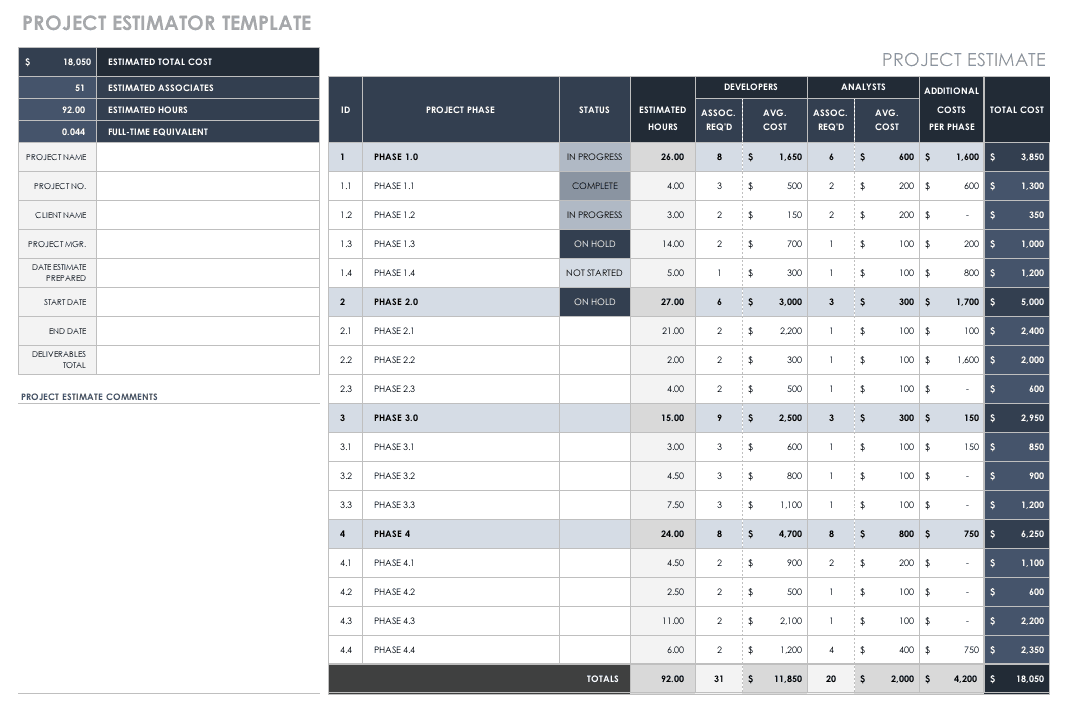 project estimate template excel project estimate template excel