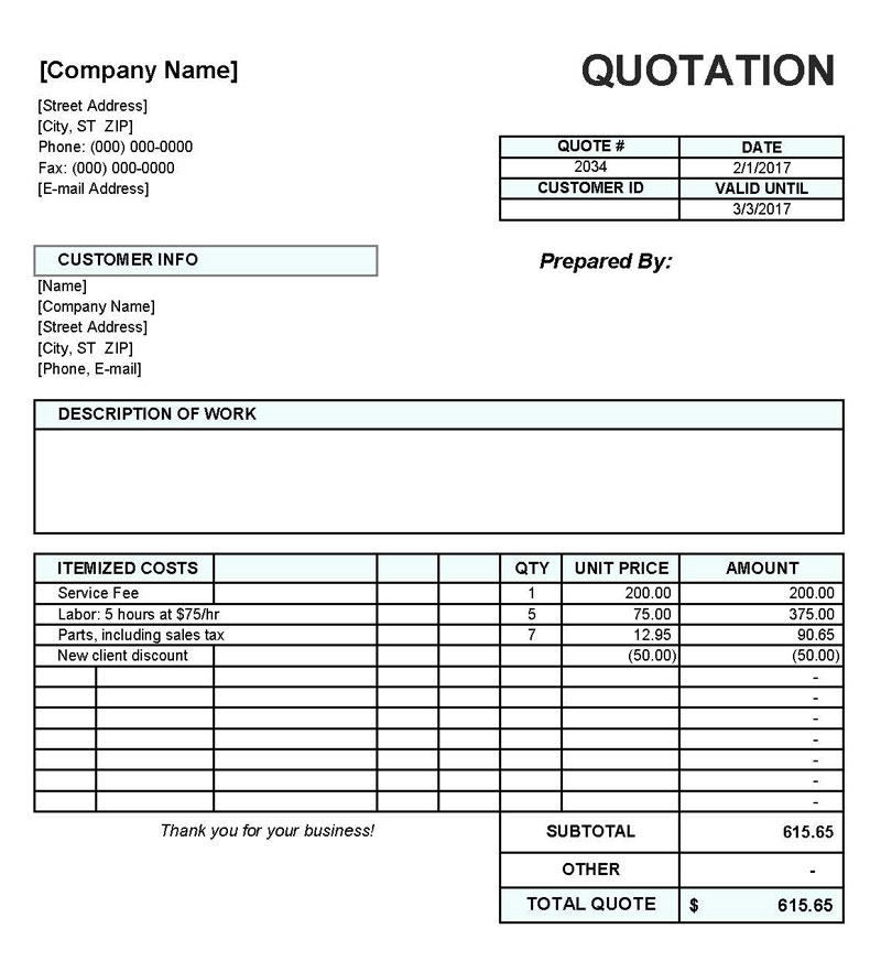 quotation price template word quotation price template word