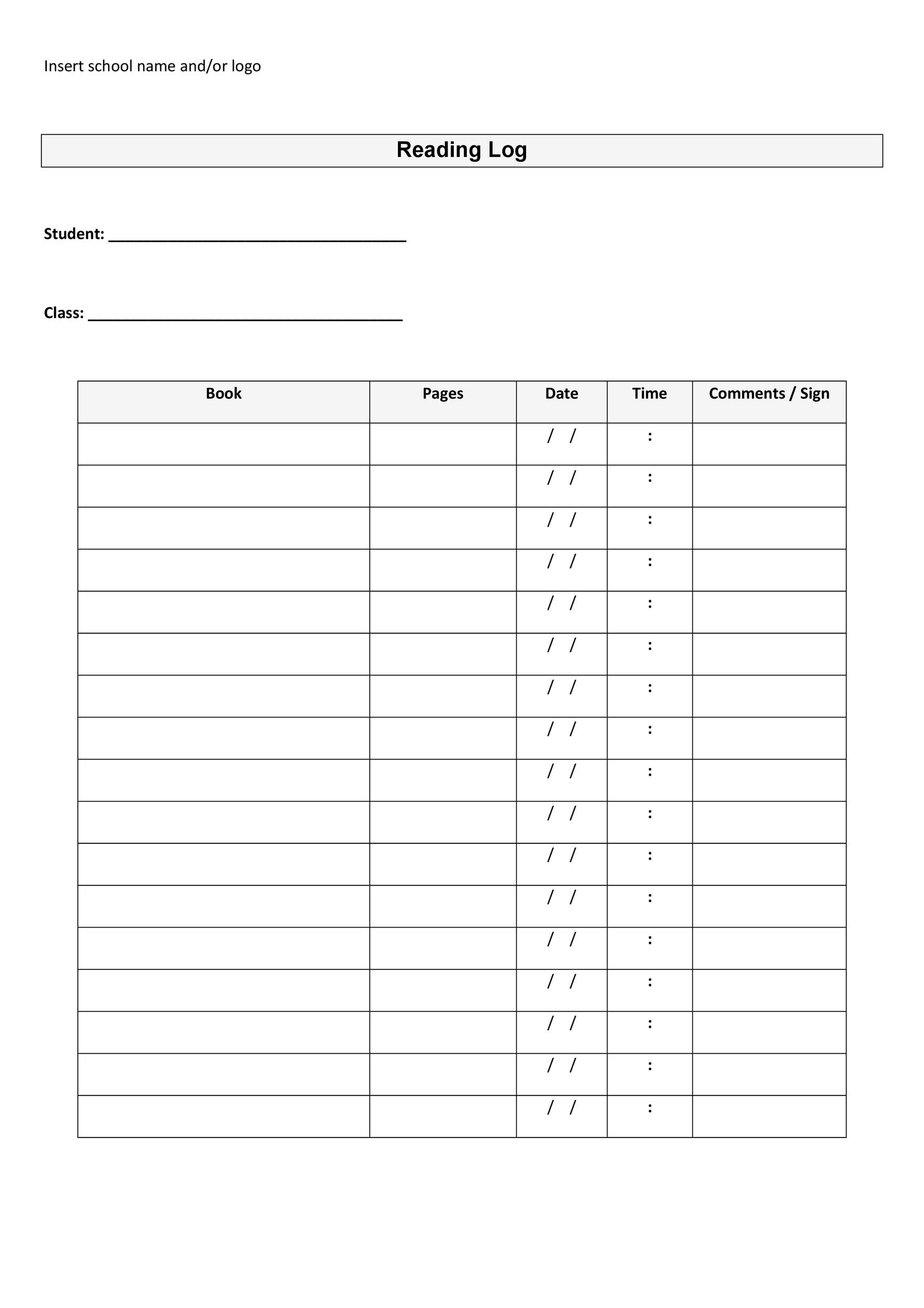 reading log sheet template free reading log sheet template free